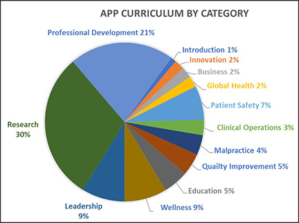 "A pie chart summary of proportion of APP cirriculum"