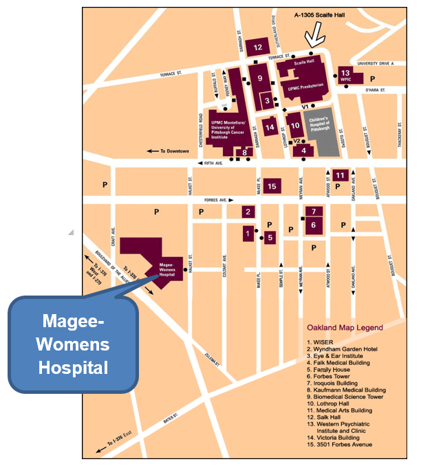 "A graphic map of directions to Magee-Womens Hospital"