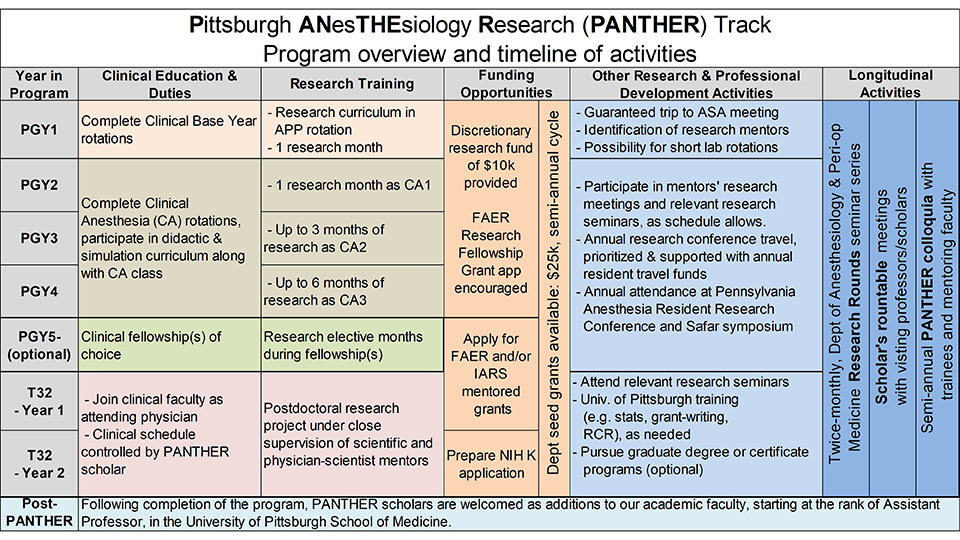 "A graphic table of the PANTHER track program overview and timeline of activities"