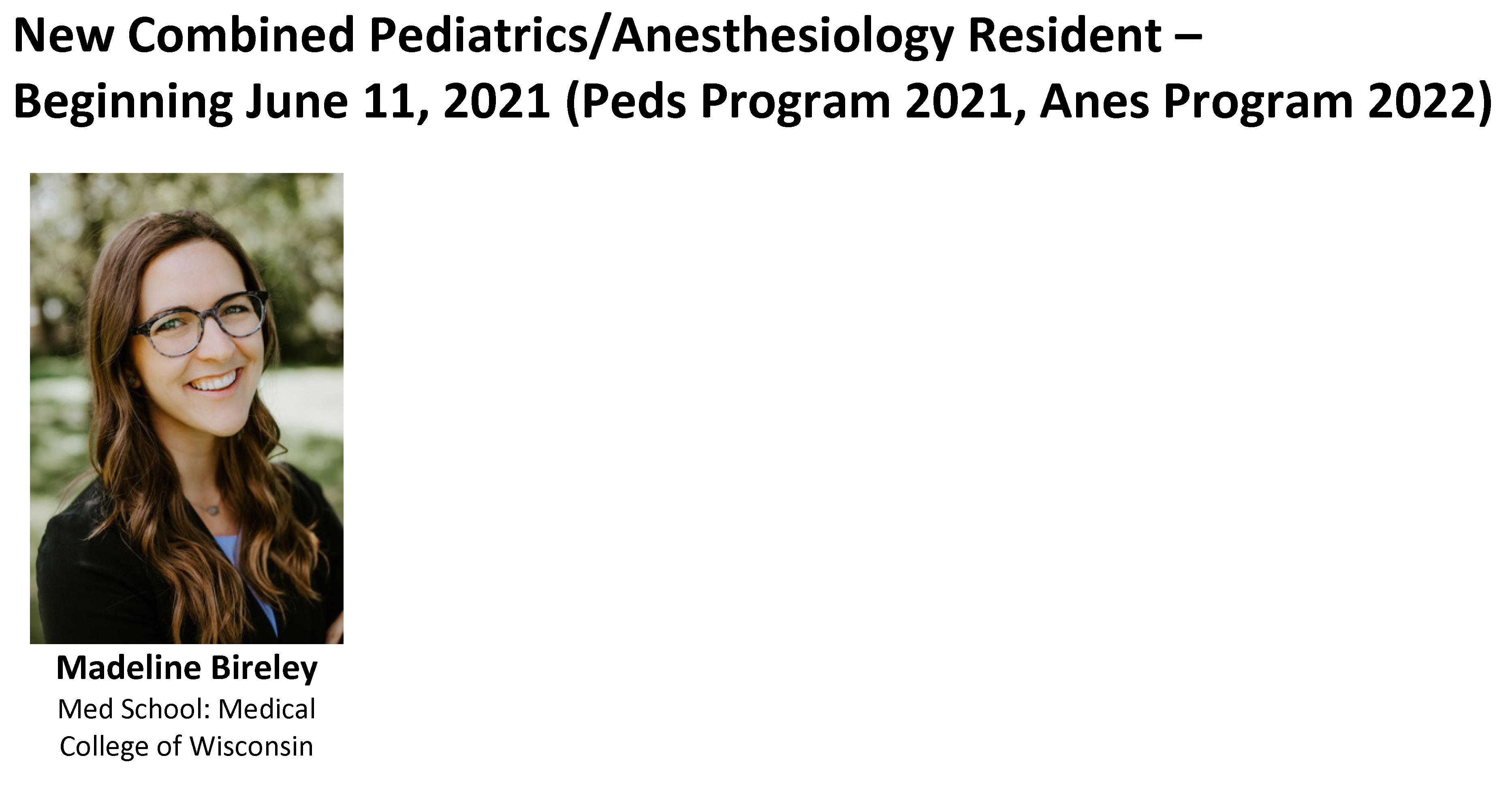 "Headshot of the Pediatrics Anesthesiology Resident"