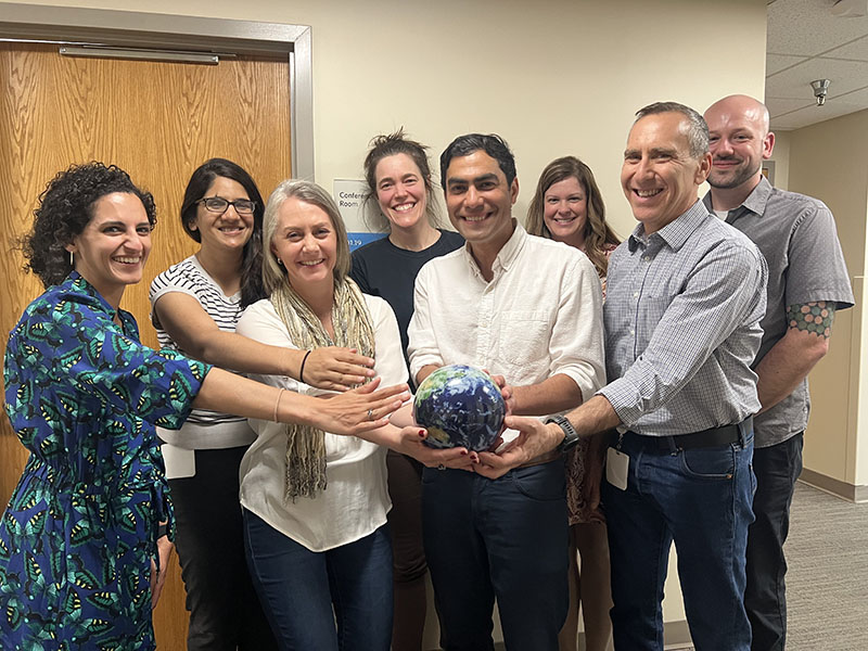 Front row, L to R: Stephanie Maximous, MD (C4CA, Medicine); Isabela Angelelli, MD (C4CA, Anesthesiology & Perioperative Medicine); Gabriel Cisneros, MD (C4CA, Pediatrics); Michael Boninger, MD (C4CA and UPMC Chief Medical Sustainability Officer) Back row, L to R: Maya Ragavan, MD, MPH, MD (C4CA, Pediatrics); Noe Woods, MD (C4CA, Obstetrics, Gynecology, and Reproductive Services); Holly Vogt (Director, UPMC Center for Sustainability); Jon Polley (Program Manager, UPMC Center for Sustainability)