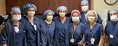 "UPMC Shadyside CRNAs pose in a group"