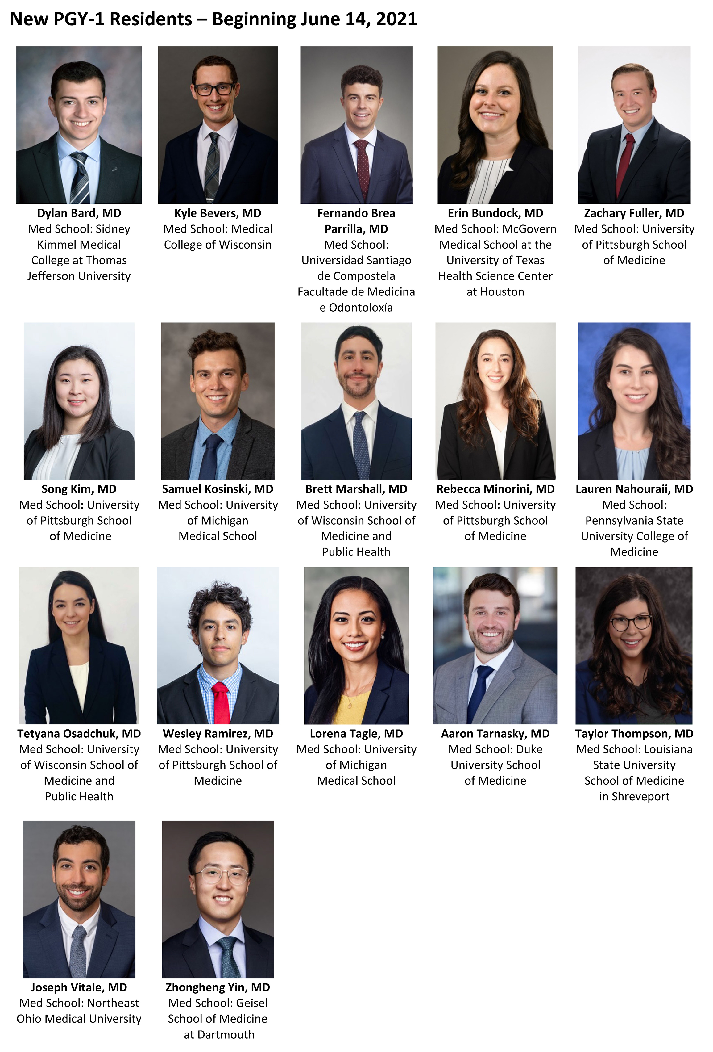 "Headshots of the PGY-1 Residents"