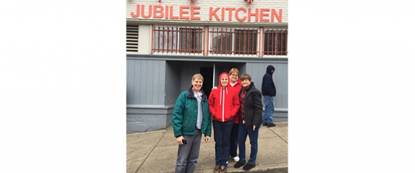 "For CRNAs pose in front of Jubilee Kitchen"
