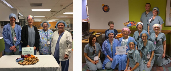 "Two photos of groups of CRNAs in Children's Hospital"