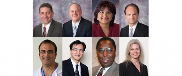"Headshots of the eight faculty listed in the article"