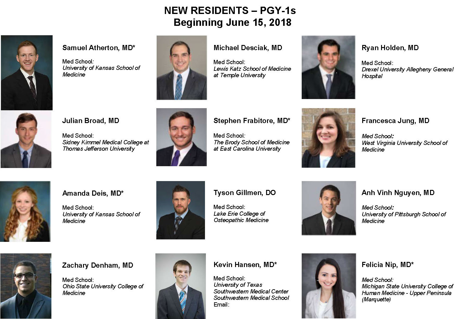 "Headshots of new residents"