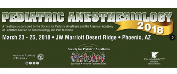 "A graphic advertising Pediatric Anesthesiology's 2018 meeting in Phoenix, Arizona"