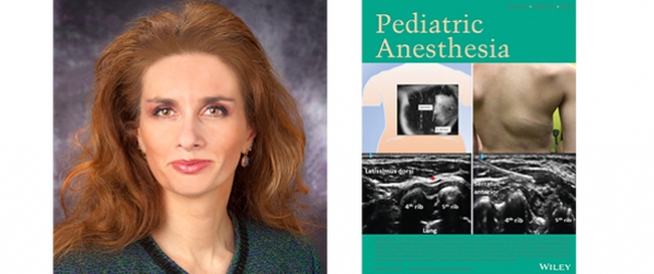 "Headshot of Doctor Visoiu next to the journal cover of Pediatric Anesthesia"