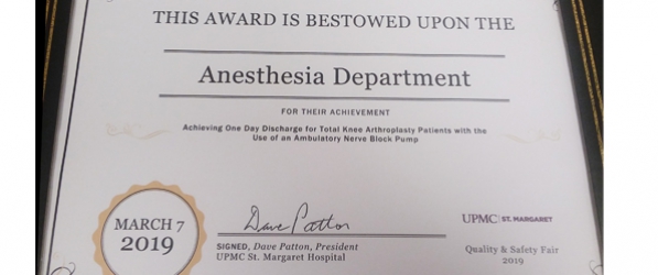 "An award given to the Anesthesia Department"