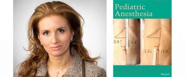 "Headshot of Doctor Visoiu and the cover of Pediatric Anesthesia"