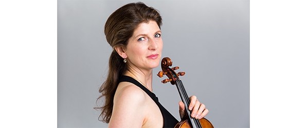 "Headshot of Monique Mead with violin in hand"