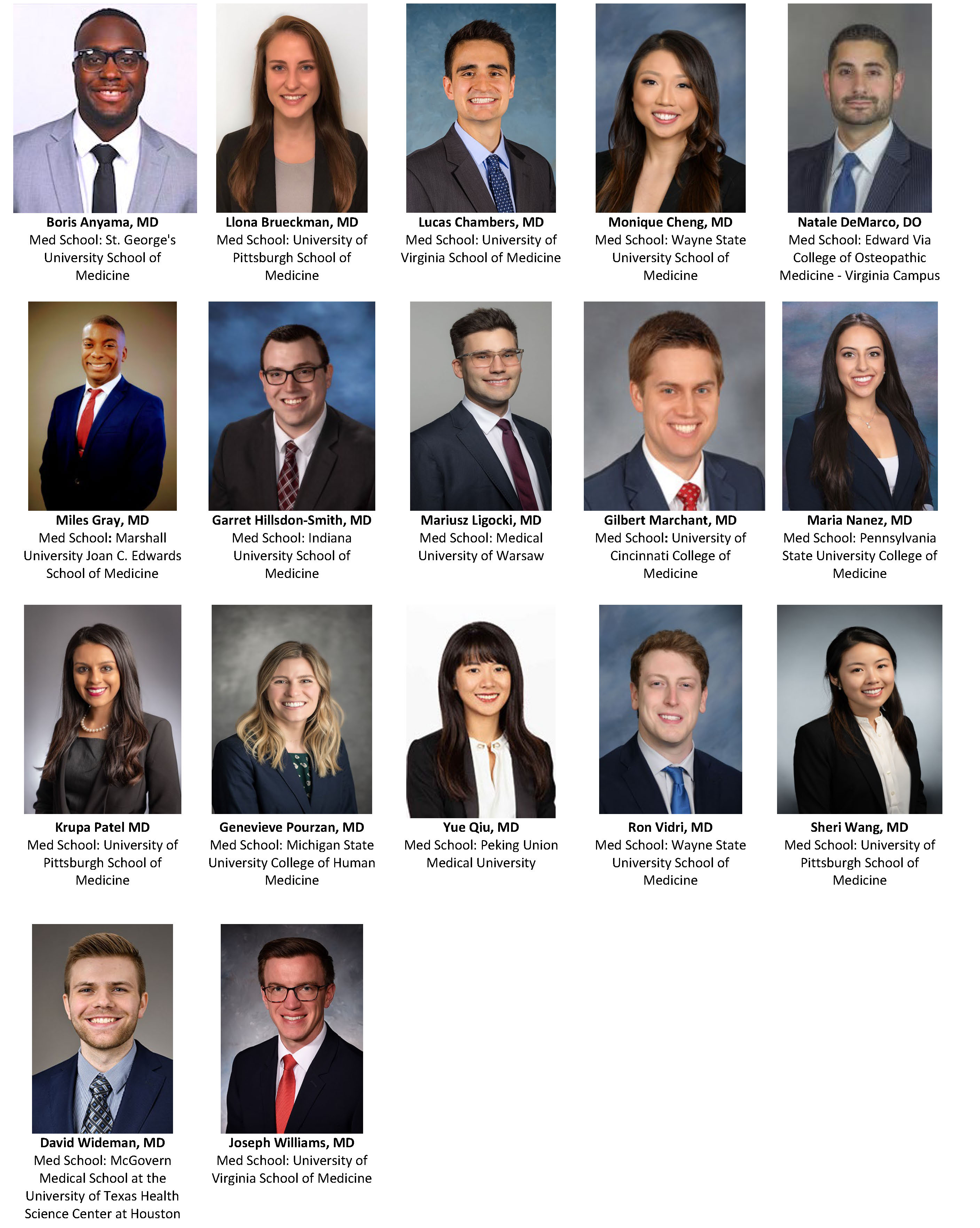 "Headshots of all of the new PGY-1 Residents"