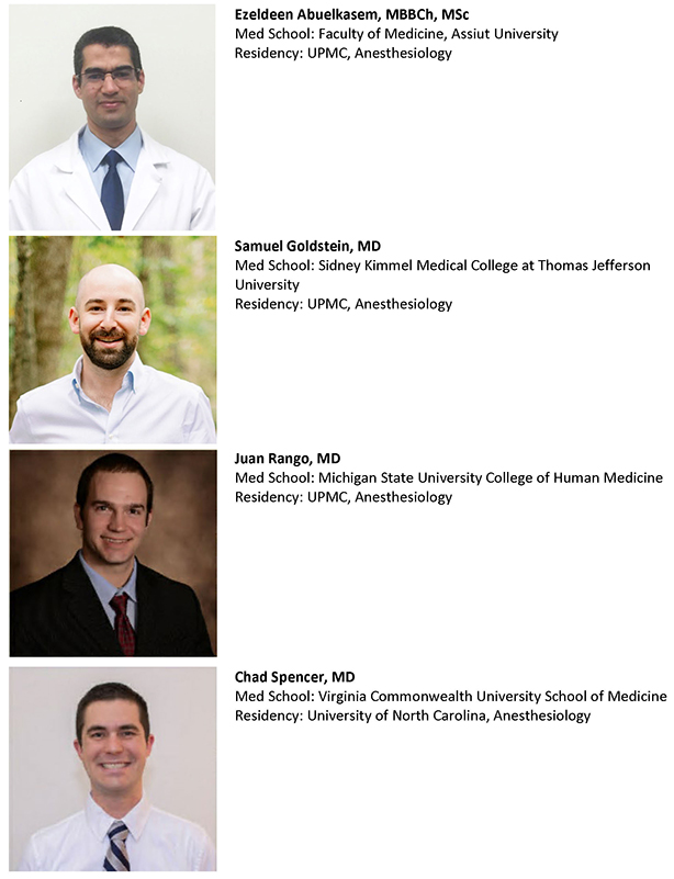 "Headshots of the Adult Cardiothoracic Anesthesiology fellows"