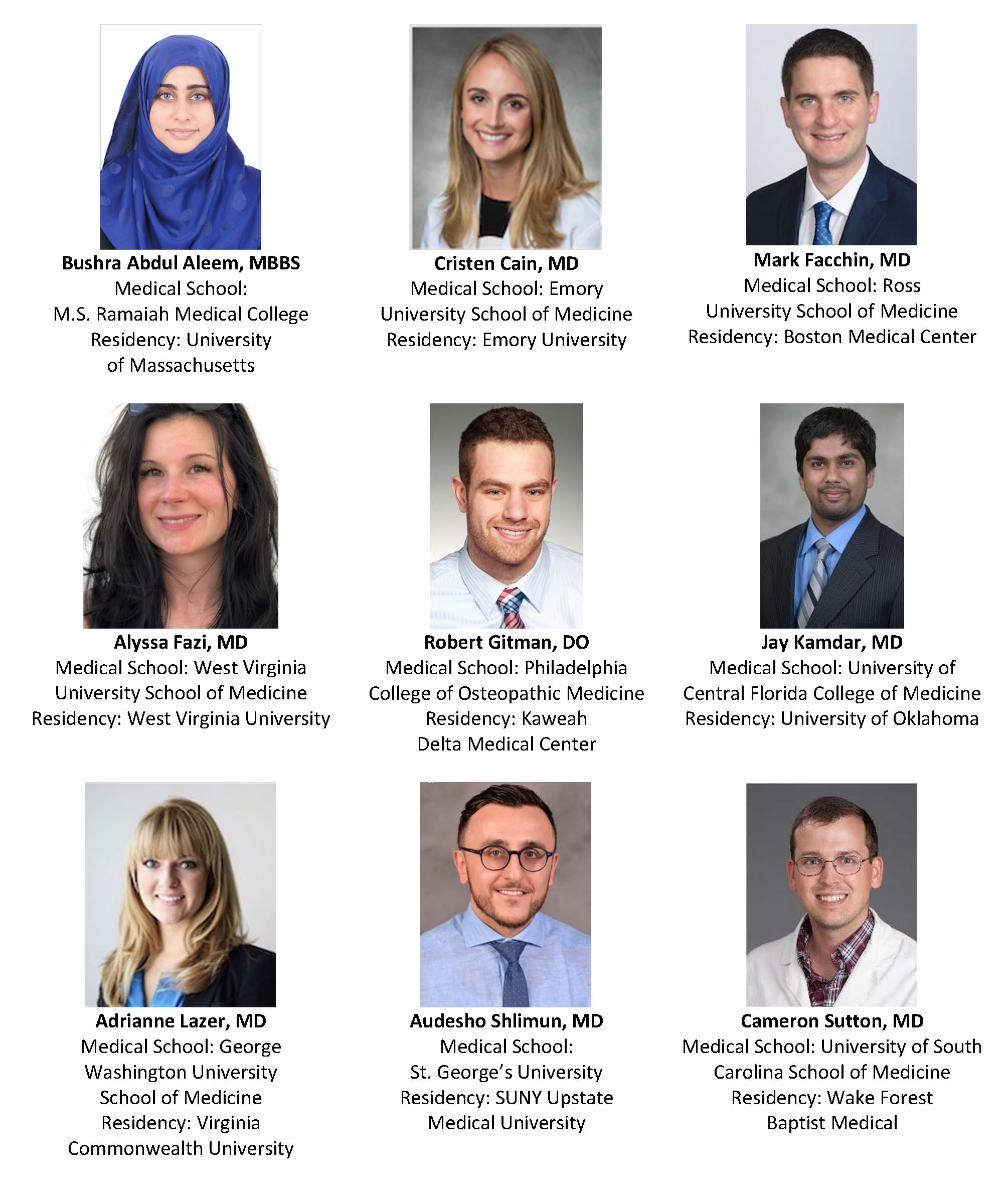"Headshots of the Pediatric Anesthesiology fellows"