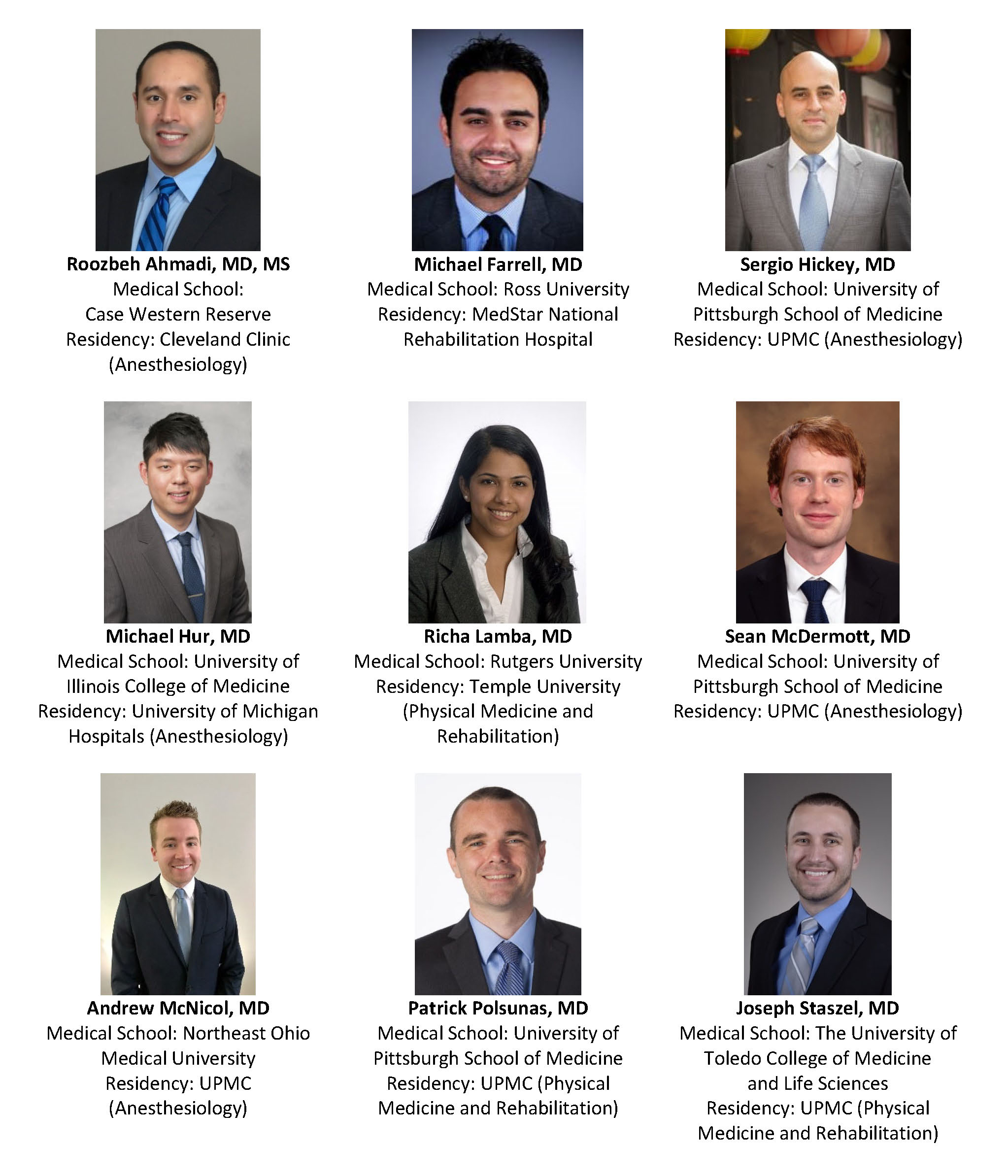 "Headshots of the Pain Medicine fellows"