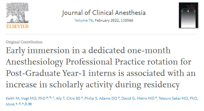 "Screenshot of the article from the Journal of Clinical Anesthesia webpage"
