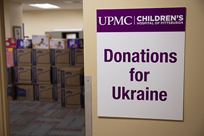 "A sign that reads Donations for Ukraine"