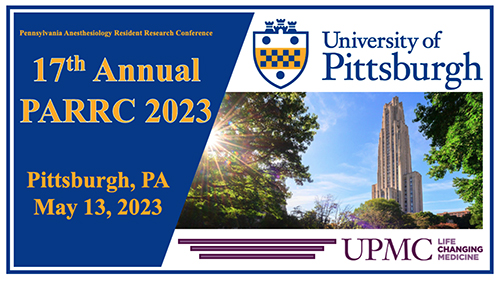 "A graphic advertising PARRC 2023 with a photo of the cathedral of learning"