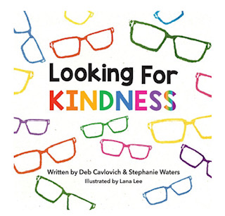 "A graphic cover of the book Looking for Kindness depicting many colorful pairs of glasses"