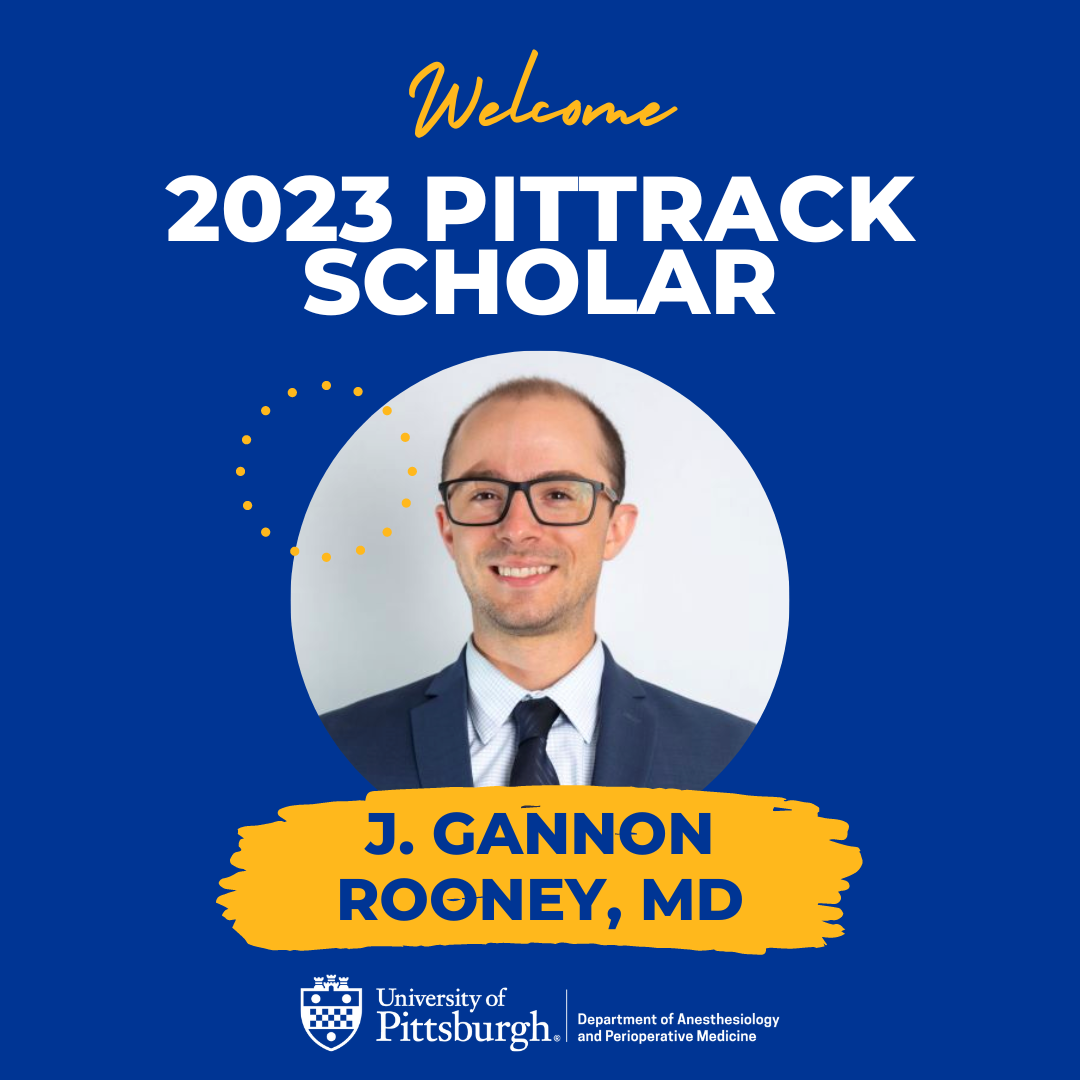 "A graphic depicting the 2023 Pittrack scholar with a headshot of J Gannon Rooney"