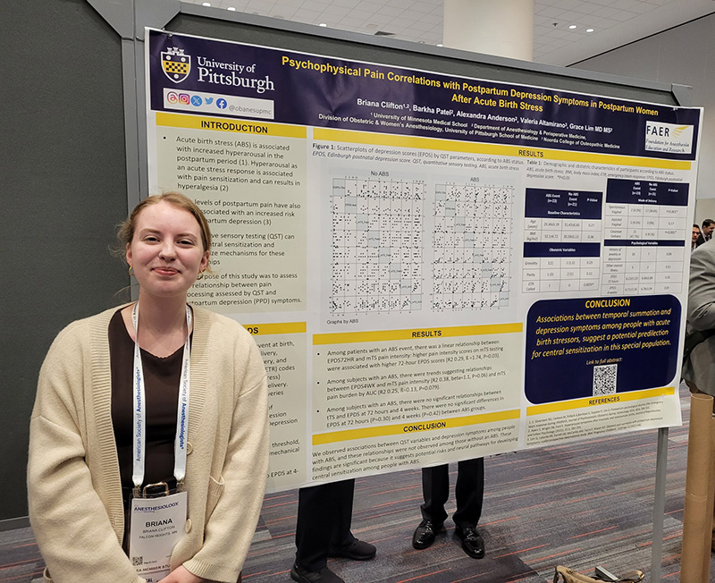 "Briana presenting their research at ANESTHESIOLOGY 2023 FAER MSARF poster session"