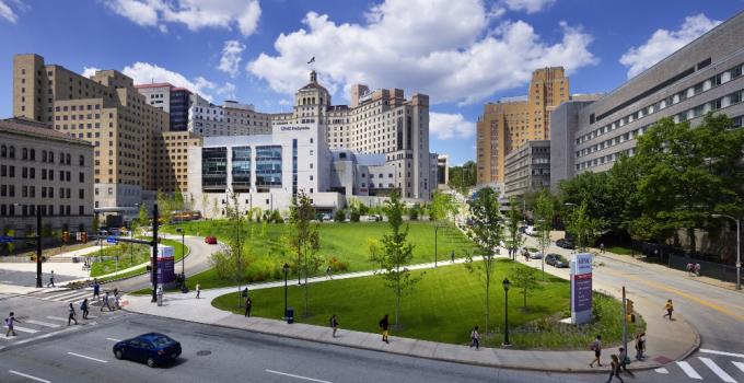 View of the UPMC Presbyterian Hospital and surrounding area