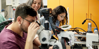 lab assistants doing research, supervised by a lab director