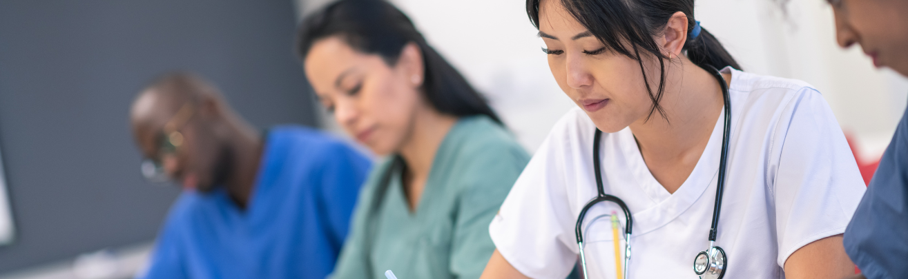 A multiethnic group of medical students in the class